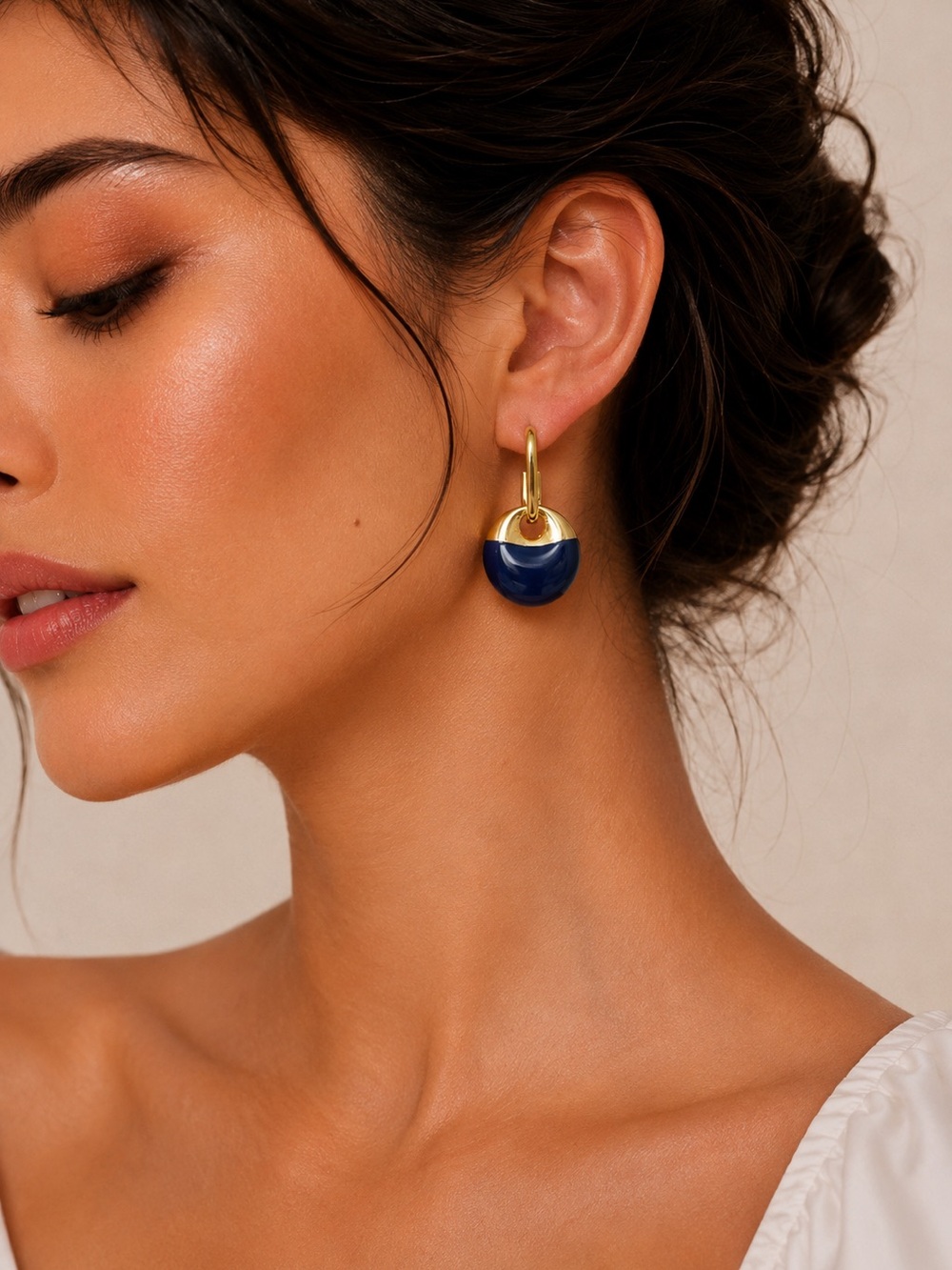 Chic Navy Blue & Gold Drop Earrings